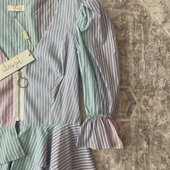 Petersyn x Revolve Mimi Cocktail Striped Zipper Front Top Blouse Medium New - Picture 8 of 13